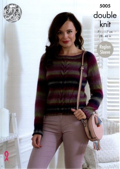 Knitting Pattern - King Cole 5005 - Riot DK - Ladies Sweater & Cardigan